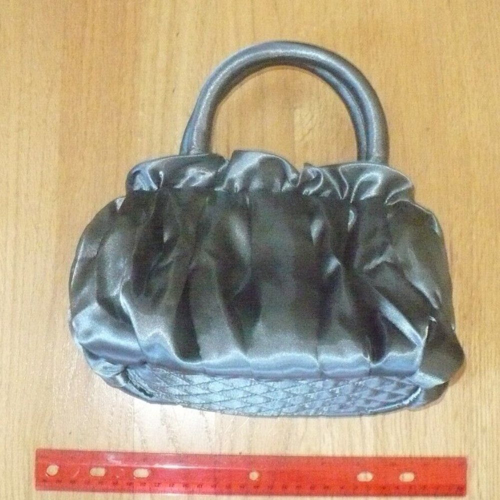 NaRaYa Satin Evening Handbag - Elegant Greyish Green Hue with Quilted Bottom